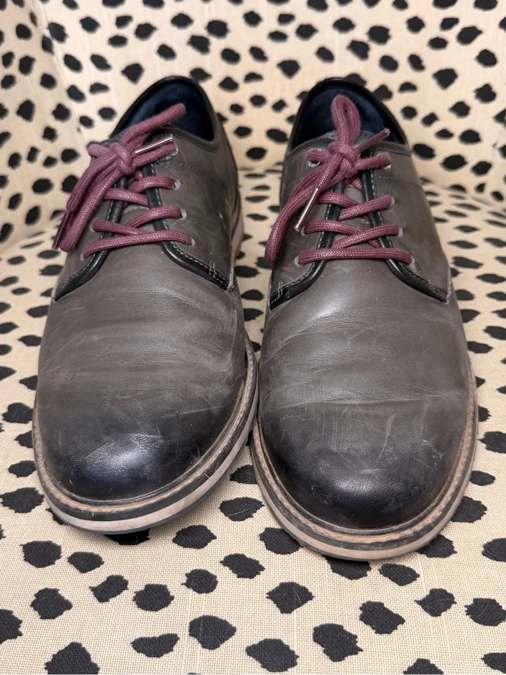 Men's Pikolinos Casual Leather Derby Shoes - Gray with Burgundy Laces